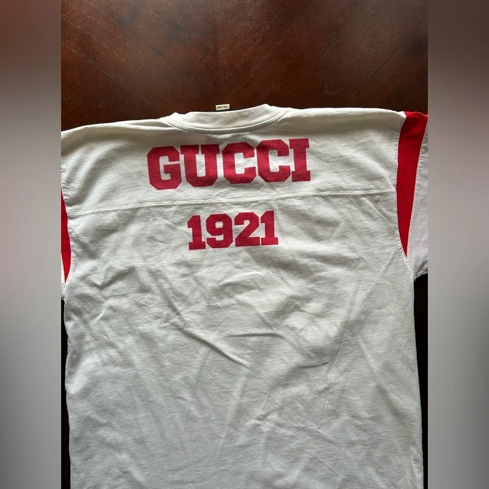 Gucci White Tee with Red Number Design UNISEX 100 music is mine